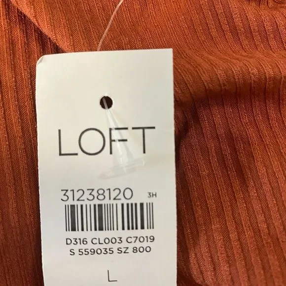 NWT LOFT Rust Orange Henley Twist Midi Dress L - Picture 10 of 10
